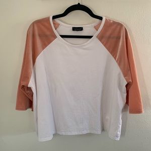 Topshop Pink Velvet Baseball Tee